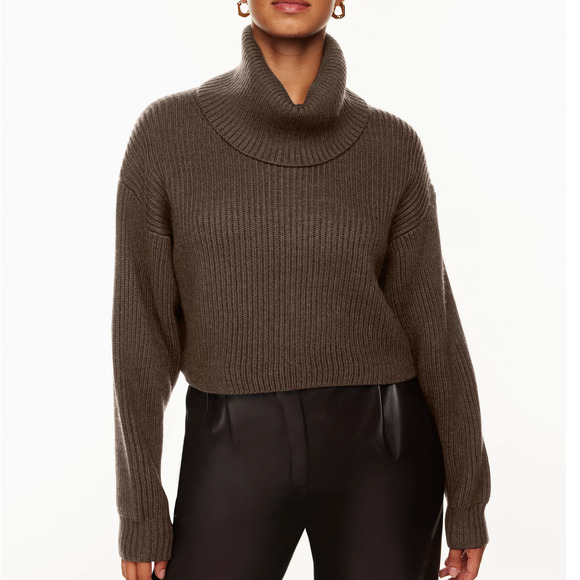 Babaton Sweaters - Babaton Guell Merino Wool Crop Turtleneck Knit Sweater Mocha Brown Women's XS